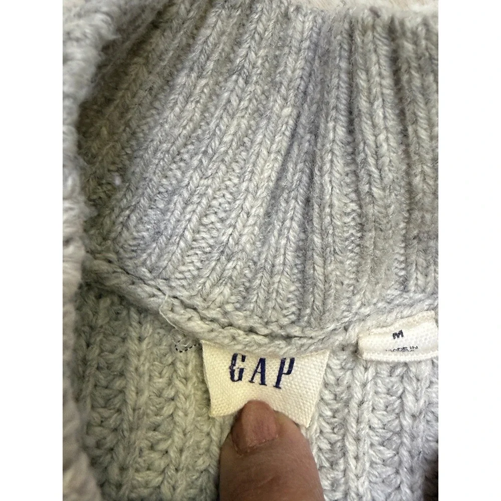 Gap Sweater Womens Medium Gray Merino Wool Quiet Luxury Fisherman Pointelle - Picture 5 of 7